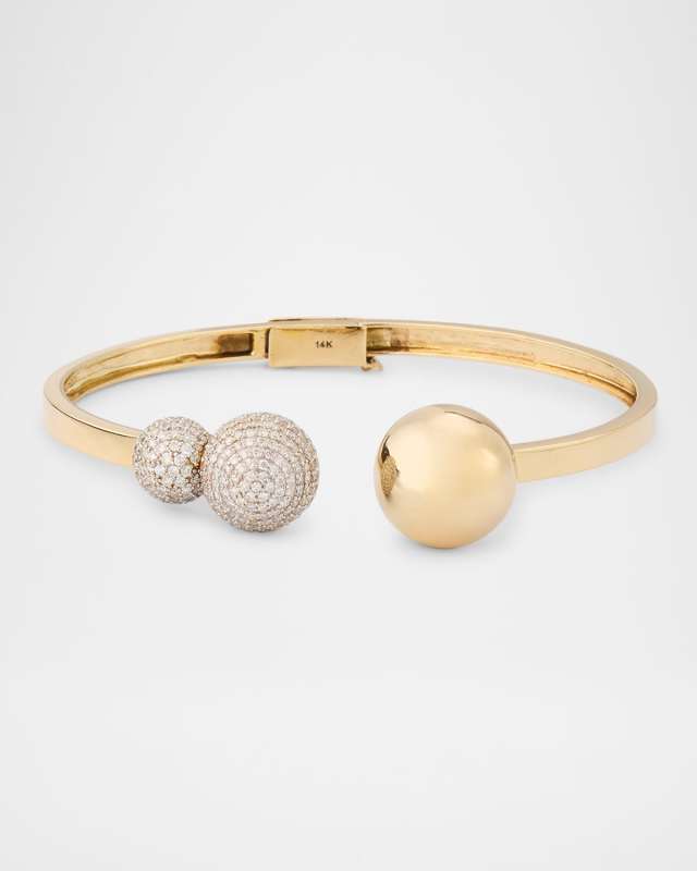 14K Yellow Gold Diamond Ball Cuff Bracelet